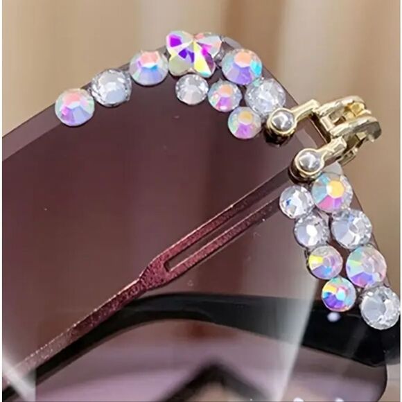 ⭐️5/$25 Sparkling Rhinestone Rimless Sunglasses Gradient LenseW/Metal Frames NWT - Picture 7 of 7